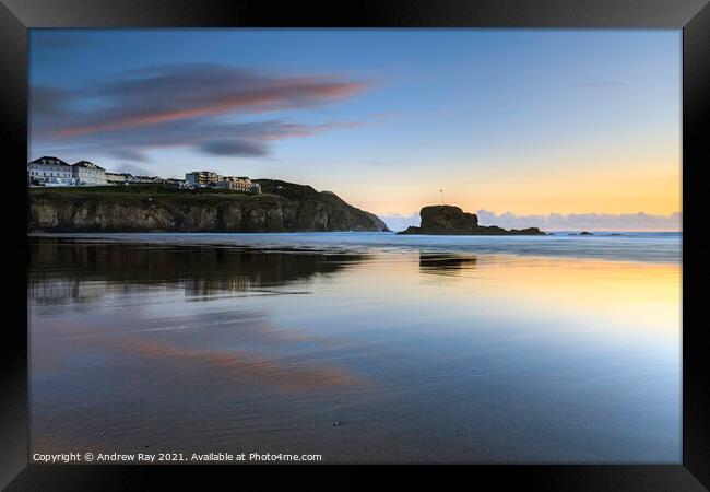Beach reflections (Perranporth) Framed Print by Andrew Ray