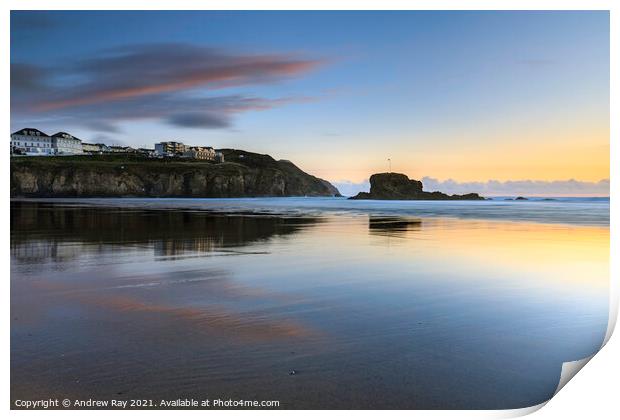 Beach reflections (Perranporth) Print by Andrew Ray