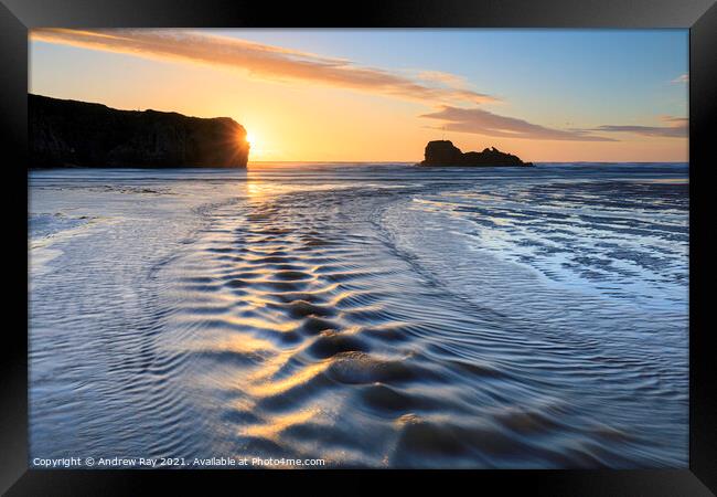 River at sunset (Perranporth) Framed Print by Andrew Ray