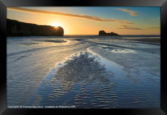 Towards the setting sun (Perranporth)  Framed Print by Andrew Ray