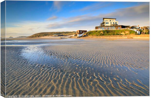 Sand patterns on Perranporth Beach Canvas Print by Andrew Ray