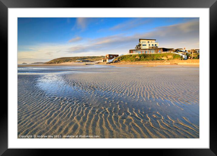 Sand patterns on Perranporth Beach Framed Mounted Print by Andrew Ray