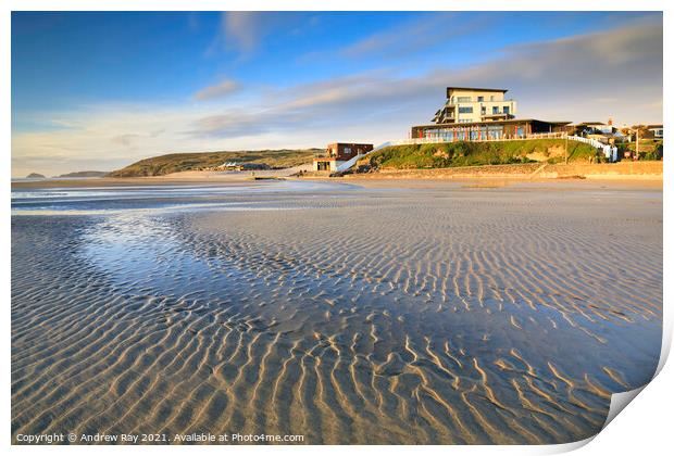 Sand patterns on Perranporth Beach Print by Andrew Ray