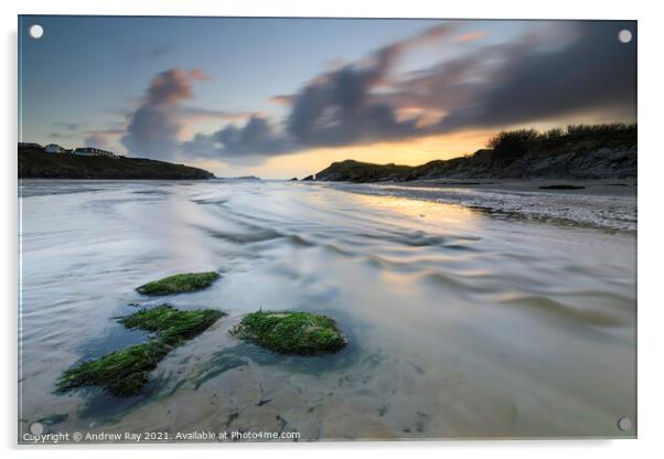 River on Porth Beach Acrylic by Andrew Ray