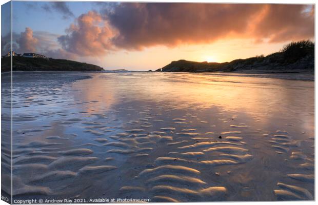 Sunset over Porth Beach Canvas Print by Andrew Ray