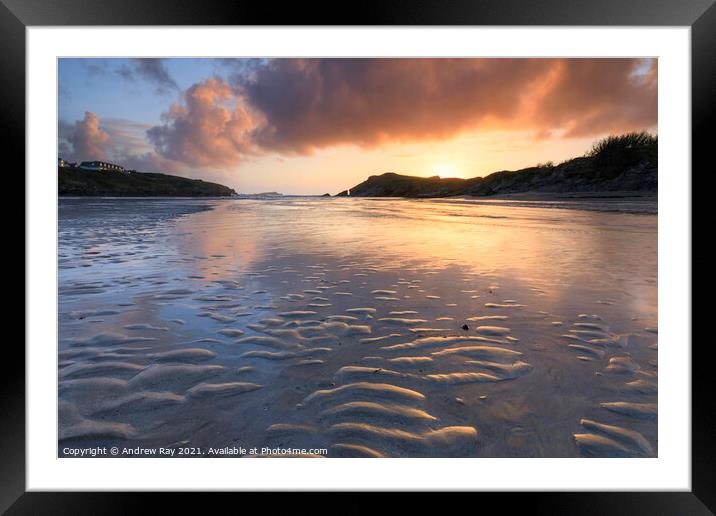 Sunset over Porth Beach Framed Mounted Print by Andrew Ray
