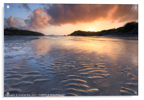 Sunset over Porth Beach Acrylic by Andrew Ray