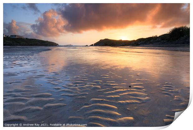 Sunset over Porth Beach Print by Andrew Ray