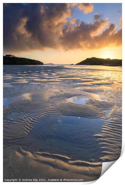 Towards the setting sun (Porth Beach) Print by Andrew Ray