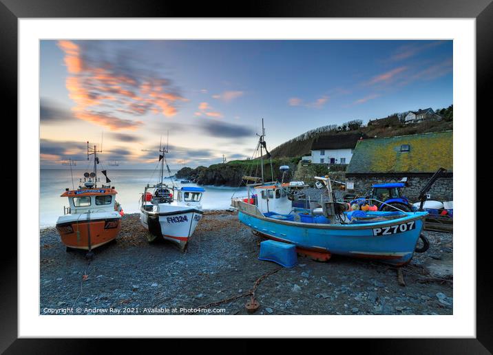 Boats on Cadgwith Cove Beach  Framed Mounted Print by Andrew Ray