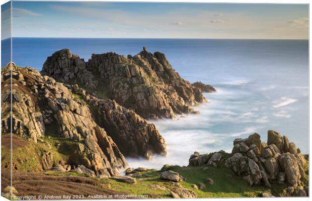 Treryn Dinas and Logan Rock Canvas Print by Andrew Ray