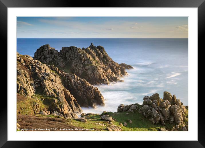 Treryn Dinas and Logan Rock Framed Mounted Print by Andrew Ray
