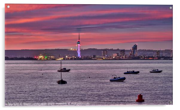 Portsmouth At Night Acrylic by Wight Landscapes