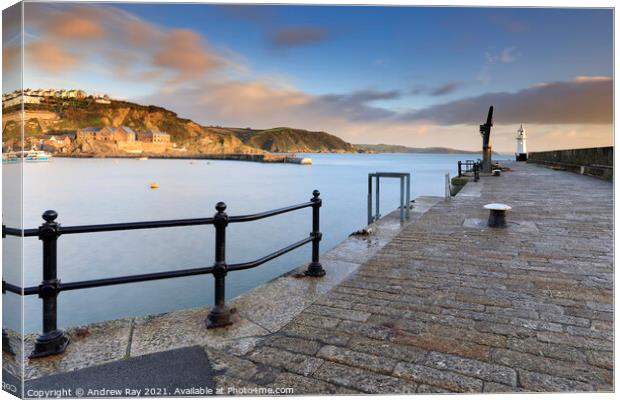Pier at first light (Mevagissey) Canvas Print by Andrew Ray