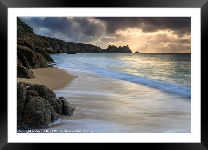 Shaft of light (Porthcurno Beach) Framed Mounted Print by Andrew Ray
