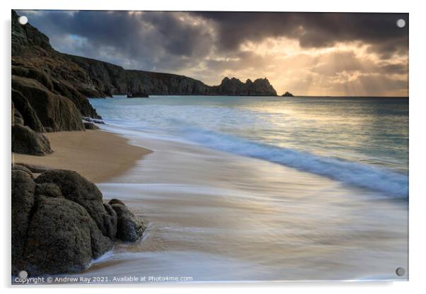 Shaft of light (Porthcurno Beach) Acrylic by Andrew Ray