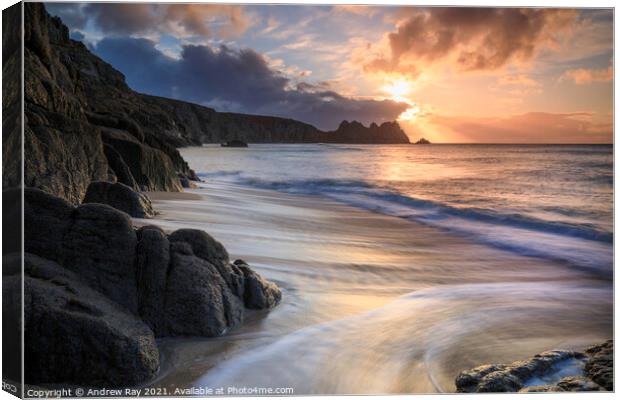 Morning at Porthcurno Canvas Print by Andrew Ray