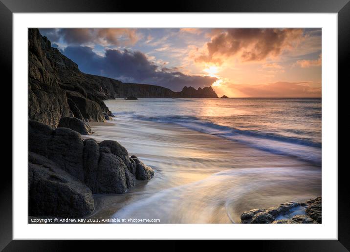 Morning at Porthcurno Framed Mounted Print by Andrew Ray