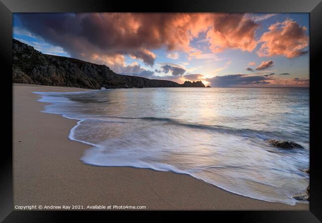 Sunrise view (Porthcurno) Framed Print by Andrew Ray