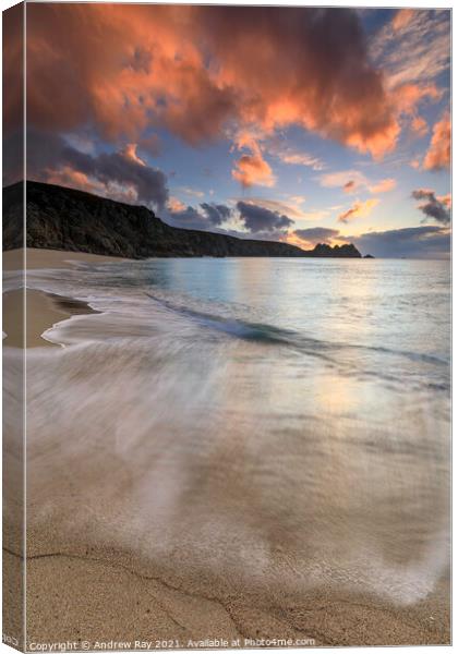 Clouds at sunrise (Porthcurno) Canvas Print by Andrew Ray