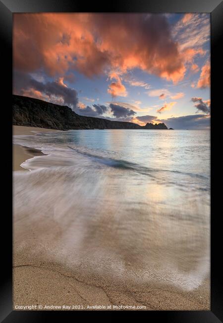 Clouds at sunrise (Porthcurno) Framed Print by Andrew Ray