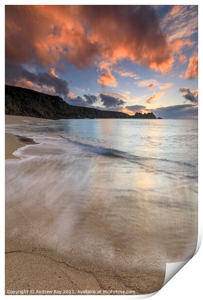 Clouds at sunrise (Porthcurno) Print by Andrew Ray
