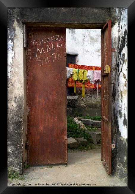 Vintage Steel Door, Stone Town, Zanzibar Framed Print by Dietmar Rauscher