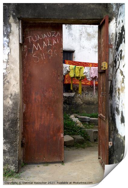 Vintage Steel Door, Stone Town, Zanzibar Print by Dietmar Rauscher
