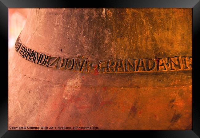 Bell Inscription, Granada, Nicaragua Framed Print by Christine Johnson