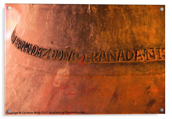 Bell Inscription, Granada, Nicaragua Acrylic by Christine Johnson