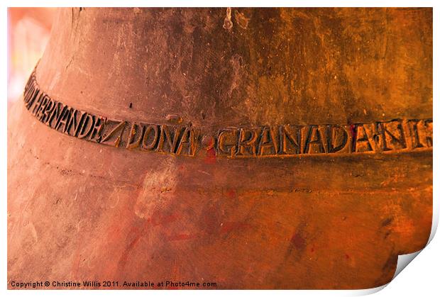 Bell Inscription, Granada, Nicaragua Print by Christine Johnson