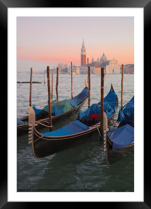 Moored Gondolas in Venice Framed Mounted Print by Dietmar Rauscher