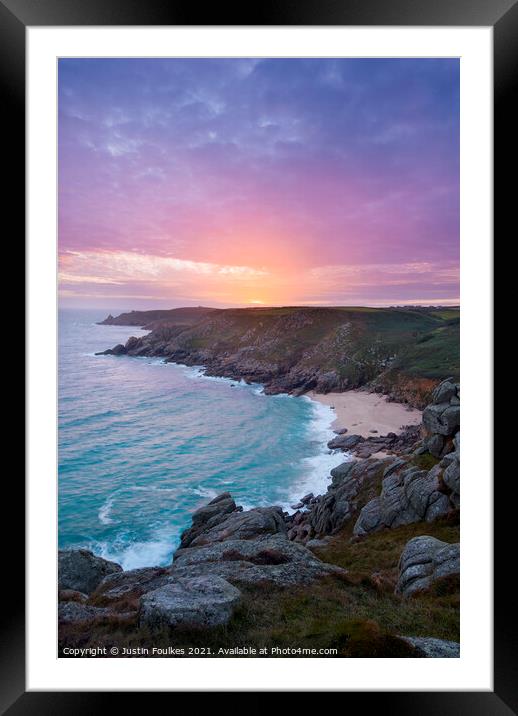 Porthchapel beach at sunset, Cornwall Framed Mounted Print by Justin Foulkes