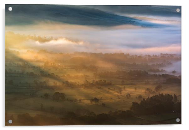 Hope valley Spring sunrise, Peak District.  Acrylic by John Finney