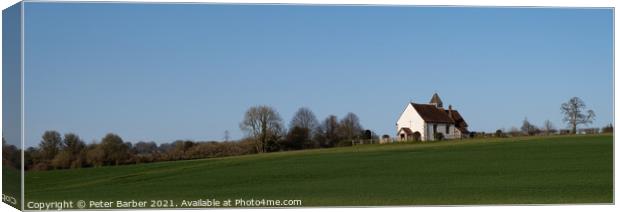 Panaramic image of St Huberts Church in Idsworth Canvas Print by Peter Barber