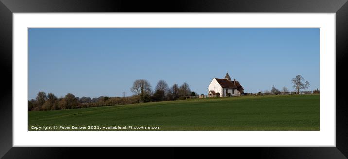 Panaramic image of St Huberts Church in Idsworth Framed Mounted Print by Peter Barber