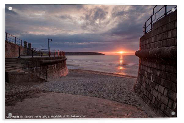 Filey Seawall Sunrise Acrylic by Richard Perks