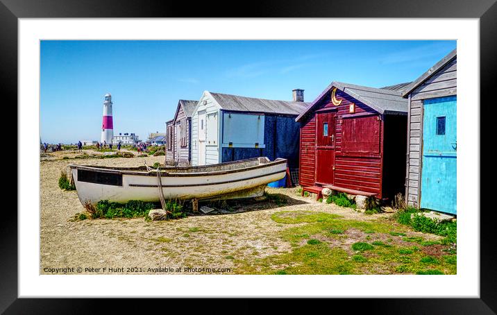 Portland Lighthouse And Beach Huts  Framed Mounted Print by Peter F Hunt