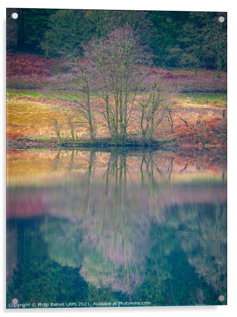 Reflections on Derwent Reservoir Acrylic by Philip Baines