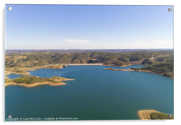 Aerial drone view of Barragem de Odeleite Dam reservoir in Alentejo, Portugal Acrylic by Luis Pina