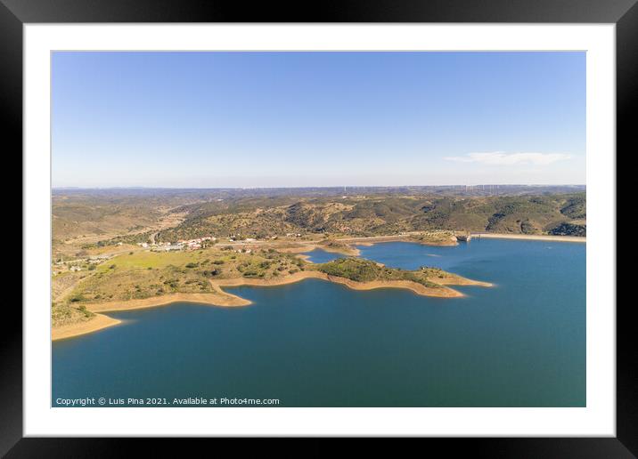 Aerial drone view of Barragem de Odeleite Dam reservoir in Alentejo, Portugal Framed Mounted Print by Luis Pina