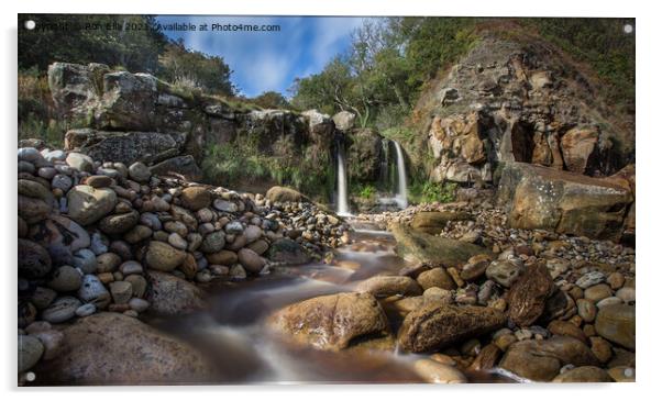 Three Cascading Waterfalls at Hayburn Wyke Acrylic by Ron Ella