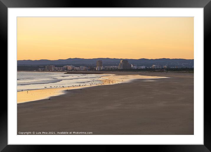 Monte Gordo beach view from Vila Real de Santo Antonio in algarve, Portugal Framed Mounted Print by Luis Pina