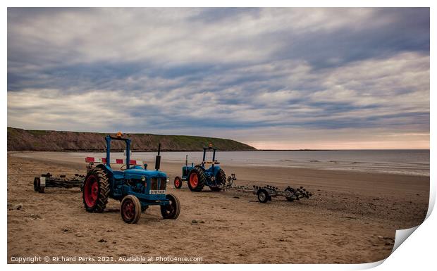 Waiting for the Boats on Filey beach Print by Richard Perks