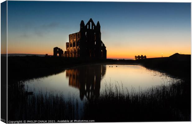 Whitby abbey sunset silhouette 533   Canvas Print by PHILIP CHALK