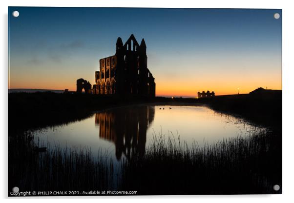 Whitby abbey sunset silhouette 533   Acrylic by PHILIP CHALK