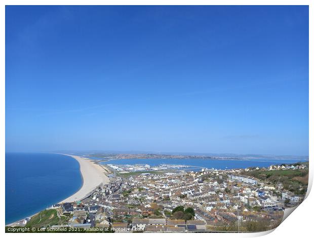 Chesil beach from Portland  Print by Les Schofield