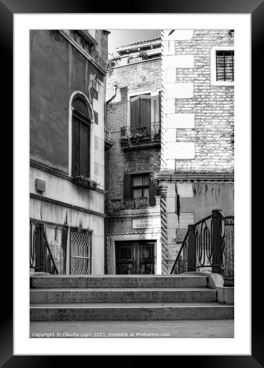 Alley in Venice Black&White Framed Mounted Print by Claudio Lepri