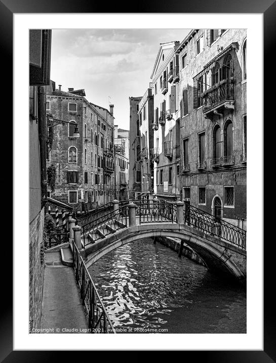 Small canal in Venice Black&White Framed Mounted Print by Claudio Lepri