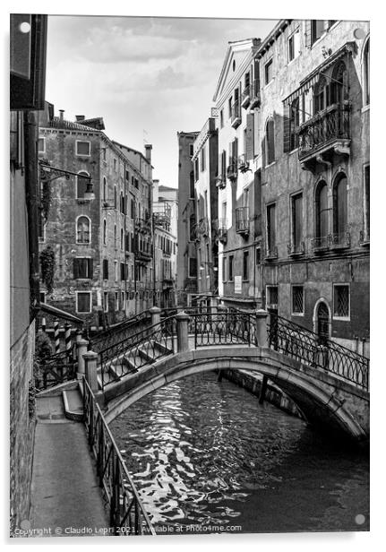 Small canal in Venice Black&White Acrylic by Claudio Lepri